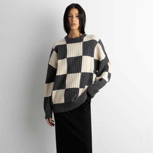 OAK + FORT Sweaters - OAK + FORT RIB-KNIT CHECKERED SWEATER XS NWT